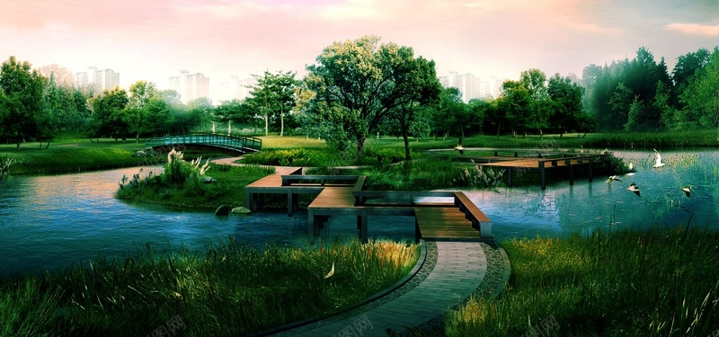 唯美园林背景jpg设计背景_新图网 https://ixintu.com 唯美背景 园林效果 园林设计 海报banner