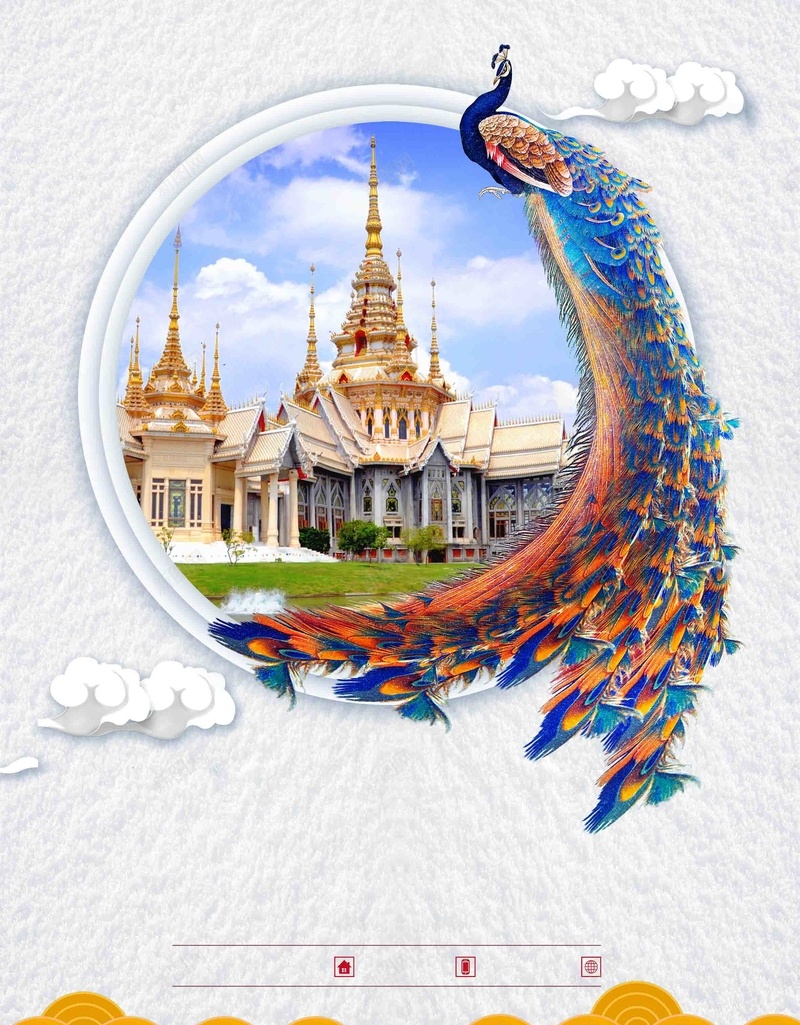 泰国旅游宣传推广psd设计背景_新图网 https://ixintu.com 凤凰 孔雀 宣传 寺庙 推广 旅游 泰国 活动 设计