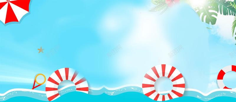 夏季海边度假卡通童趣蓝色背景背景