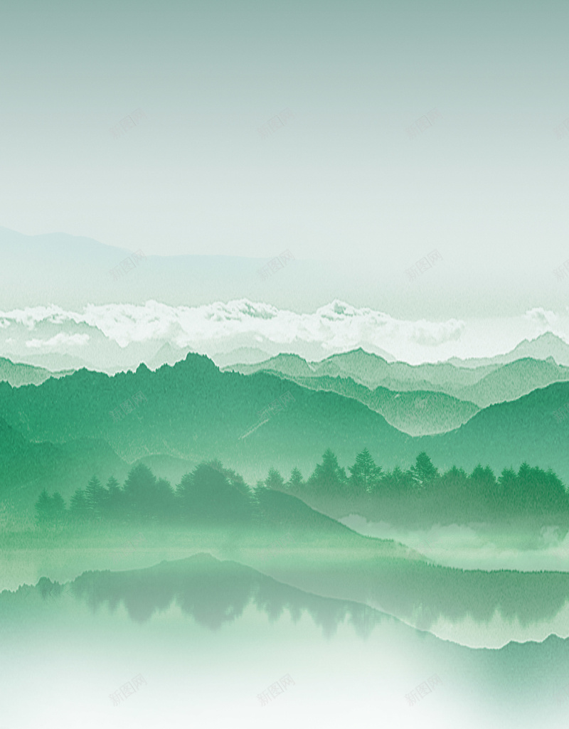 绿色背景psd设计背景_新图网 https://ixintu.com 中国风 云层 绿水青山 绿色
