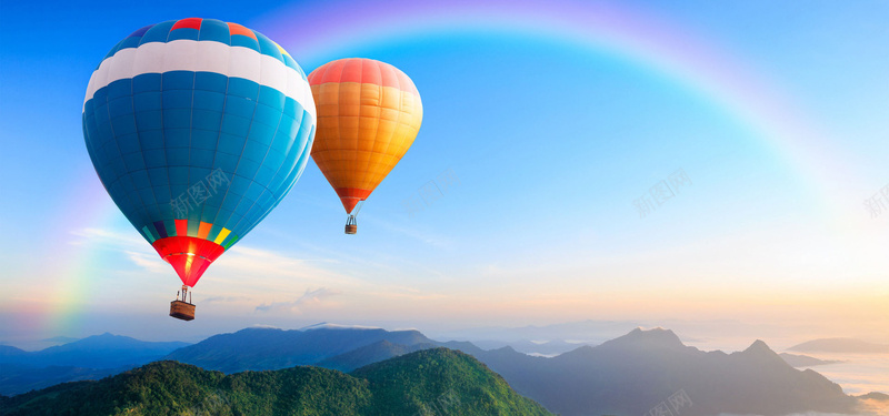 热气球彩虹海报背景