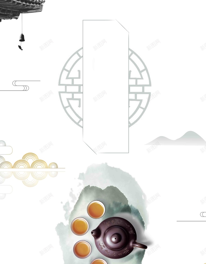 中国风水墨禅茶创意psd设计背景_新图网 https://ixintu.com 中国风 几何山 屋檐 水墨 禅 禅意 禅茶 禅道 茶杯 茶盏 茶道 青色水墨