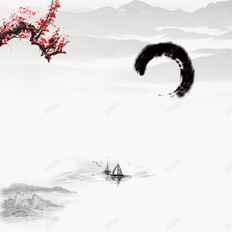 淘宝茶叶中国风背景psd设计背景_新图网 https://ixintu.com 中国风 主图 山脉 帆船 梅花 水墨 淘宝 背景 茶叶