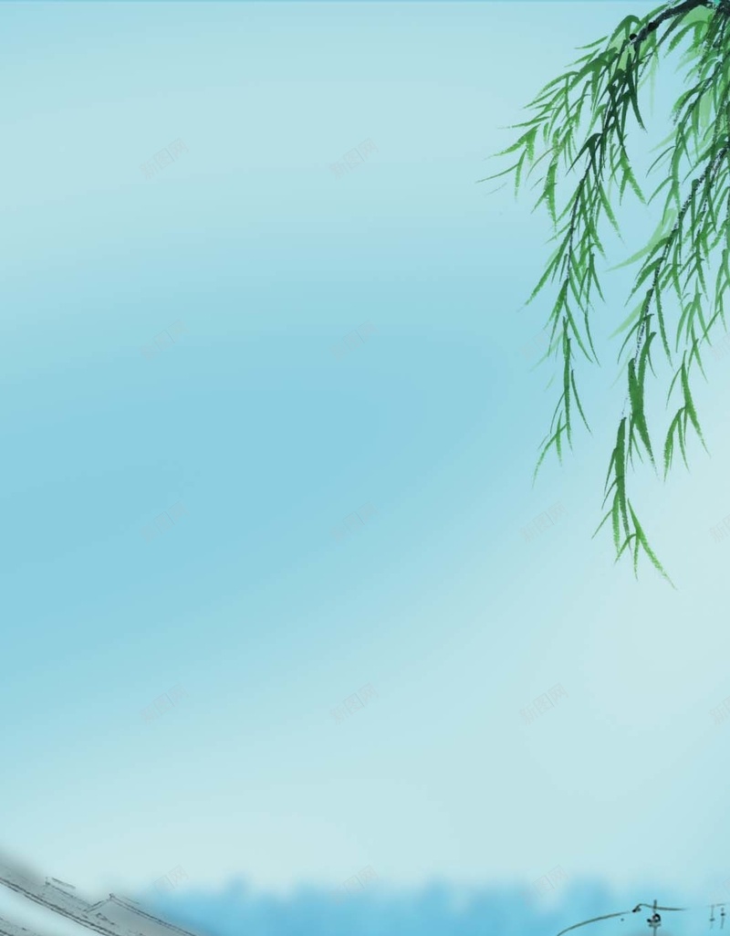 中国风清明节商业PSD分层H5背景jpg设计背景_新图网 https://ixintu.com 中国风 商业PSD分层H5背景素材 墨画 柳树 江南 清明节 船只 蓝色