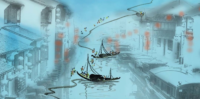 中国风清明节商业PSD分层H5背景jpg设计背景_新图网 https://ixintu.com 中国风 商业PSD分层H5背景素材 墨画 柳树 江南 清明节 船只 蓝色
