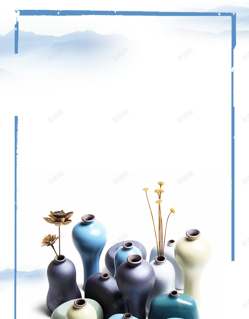 陶艺手工坊淡蓝色中国风H5海报背景psd设计背景_新图网 https://ixintu.com DIY手工坊 中国风 亲子乐 体验制陶 手工坊 水墨画 淡蓝色 淡雅 边框 陶瓷 陶瓷艺术 陶艺 陶艺招生