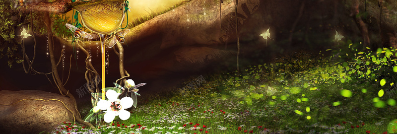 梦幻森林背景jpg设计背景_新图网 https://ixintu.com 梦幻 森林 浪漫 海报banner 背景 草坪 蜂蜜