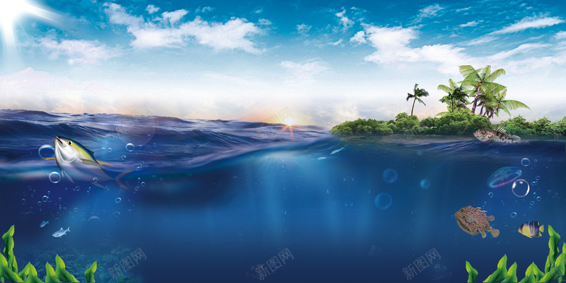 海边旅行海鲜背景psd设计背景_新图网 https://ixintu.com 大海 旅行 海报 海鲜 矢量 美味 背景 蓝色