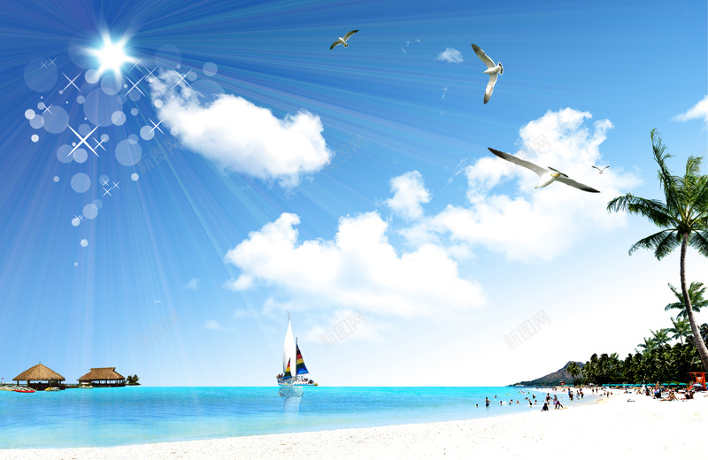 夏日沙滩美景海报背景psd设计背景_新图网 https://ixintu.com psd分层素材 夏日 太阳光 沙滩美景 游艇 源文件 背景素材 高清 高清夏日沙滩美景