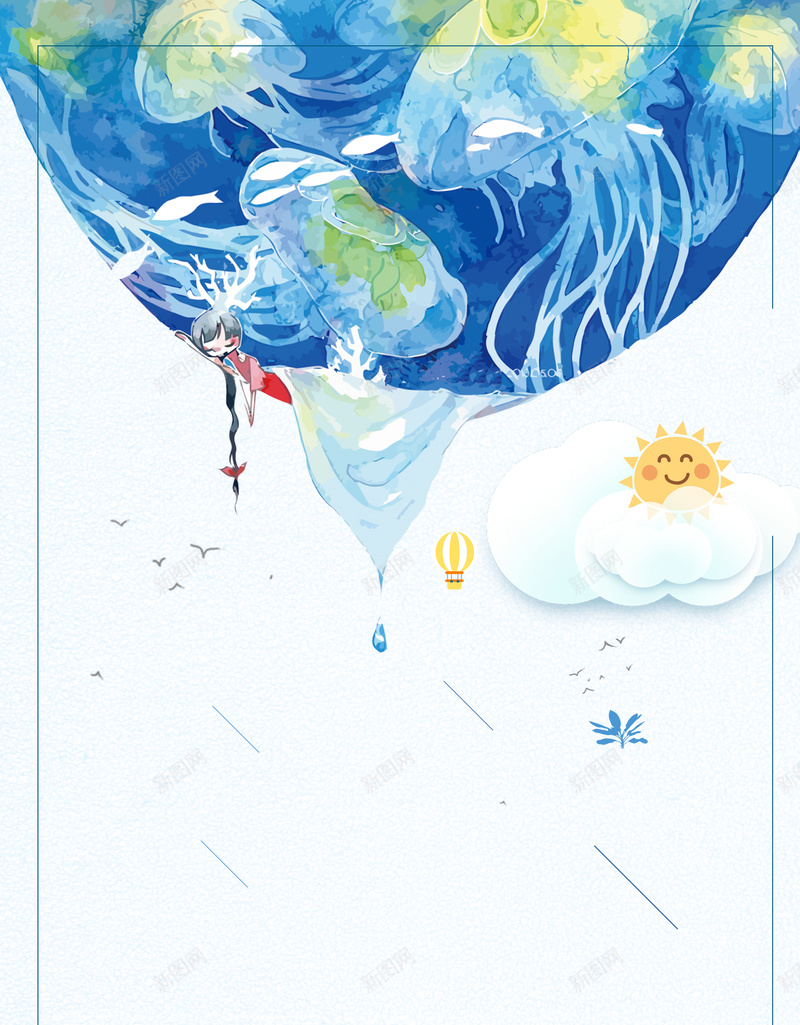 手绘夏日蓝色海洋水母小女孩小清新背景psd设计背景_新图网 https://ixintu.com 夏天 夏季 夏日 女孩 小清新 彩色水母 手绘 旅游 旅游景点推荐 旅行社海报 暑假 暑期旅行 水母 海洋