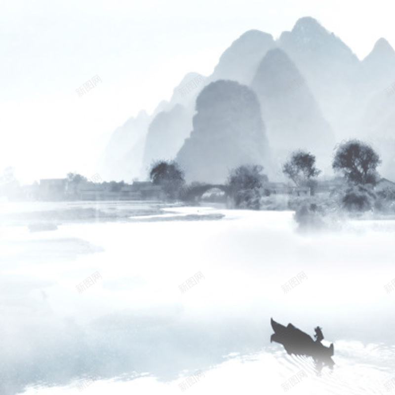 水墨首图psd设计背景_新图网 https://ixintu.com 中国风 主图 古典 山水