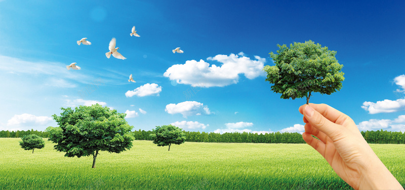 绿色环保psd设计背景_新图网 https://ixintu.com 海报banner 白鸽 绿色家园 绿色环保 绿草地 蓝天白云