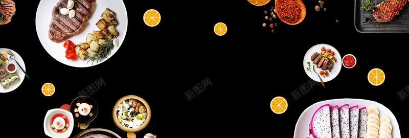 美食牛排促销活动psd设计背景_新图网 https://ixintu.com 促销 夏日 夜宵 水果 活动 牛排 狂欢 美食 自助 黑色