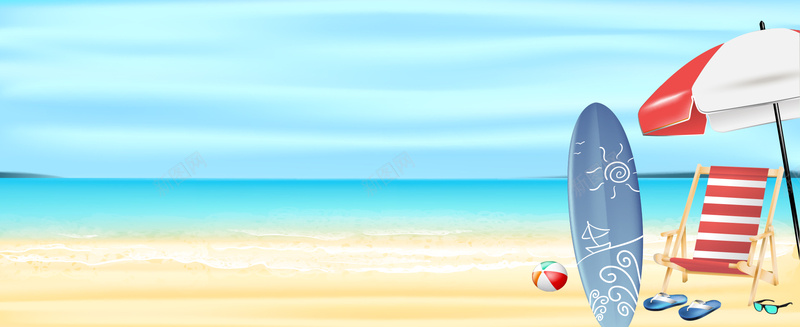 海边度假卡通舒懒风格蓝色动漫风背景psd设计背景_新图网 https://ixintu.com 初夏 夏天 夏天海报 夏季 小清新 广告 拖鞋 炎热夏天 立夏 素材 背景 设计 贝壳 躺椅