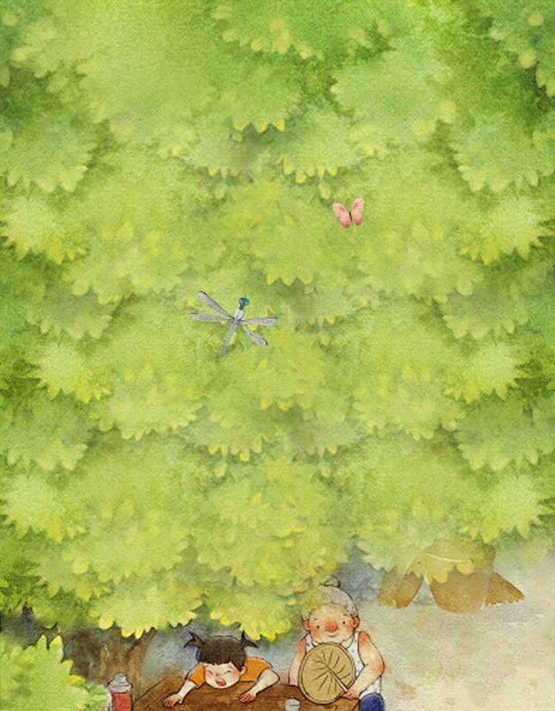绿色夏日风景商业H5背景psd设计背景_新图网 https://ixintu.com 乘凉 分层 商业H5背景素材 夏日 大树PSD 小暑 微信 海报 绿色 风景