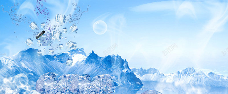冰山背景图psd_新图网 https://ixintu.com 冰块 冰山 摄影 模型 海报banner 清凉 蓝色 风景