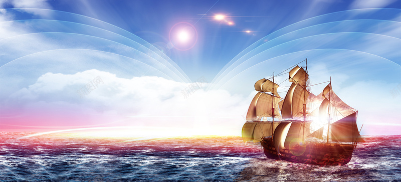 蓝天摄影蓝色banner背景psd设计背景_新图网 https://ixintu.com 光 光束 光线 几何 大海 帆船 广告 流动 渐变 白云 素材 线条 背景 船 蓝天 设计 阳光