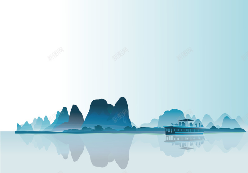 矢量蓝色清新古风山水背景jpg设计背景_新图网 https://ixintu.com 中国风 古风 山水 清新 矢量 背景 蓝色