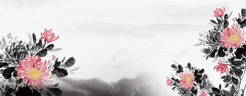 中国风水墨菊花鲜花灰色背景psd设计背景_新图网 https://ixintu.com 中国风 云雾 大气简洁 手绘 文艺 水墨 灰色背景 菊花 鲜花