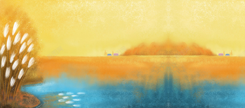 韩国手插画秋季芦苇背景bannerpsd设计背景_新图网 https://ixintu.com banner 卡通 手插画 手绘 海报banner 秋季 童趣 背景 芦苇 韩国