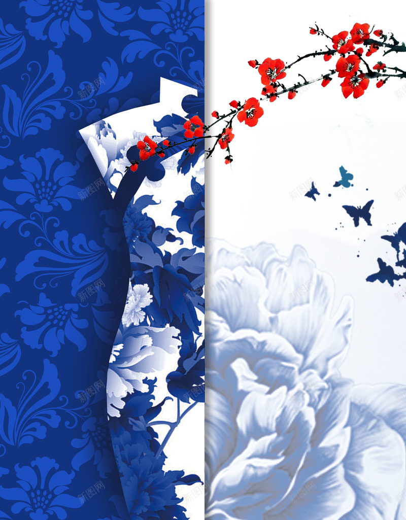创意中国风复古青花旗袍宣传海报背景jpg_新图网 https://ixintu.com 中国风 创意 华丽 复古风 媚而不妖 广告设计 旗袍定制 服装定制 海报背景 老上海 自豪 花样年华 花样年华海报 青花