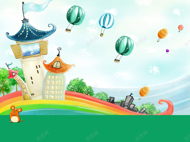 卡通世界气球飘背景psd设计背景_新图网 https://ixintu.com 儿童节快乐 出游玩耍 动物 卡通 卡通房子 夏季 童趣 背景