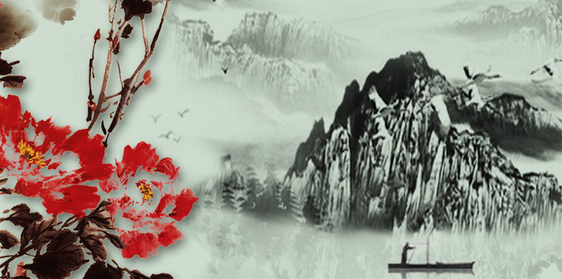 春分海报手绘水墨画psd设计背景_新图网 https://ixintu.com 中国风 手绘花 文艺 春分 春分海报 水墨山水 水墨花 渔夫