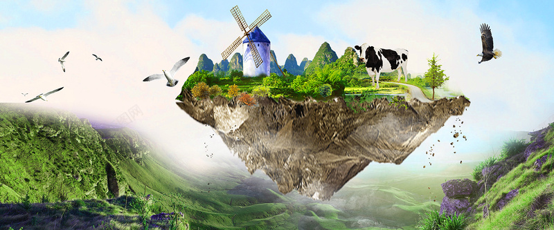 创意合成奶粉牛奶促销bannerpsd设计背景_新图网 https://ixintu.com 促销 创意 合成 奶牛 奶粉 母婴 清新 牛奶 牧场 白云 草坪 蓝天 进口奶粉 风车 食品 鲜奶