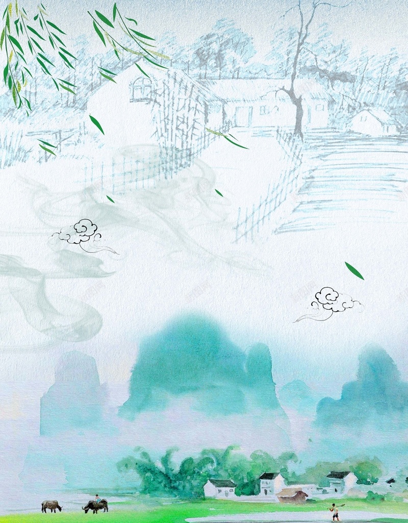 清明节海报背景psd设计背景_新图网 https://ixintu.com 乡村印象 乡村旅游 宣传展板 清新 清明节 田园风光 田园风展板