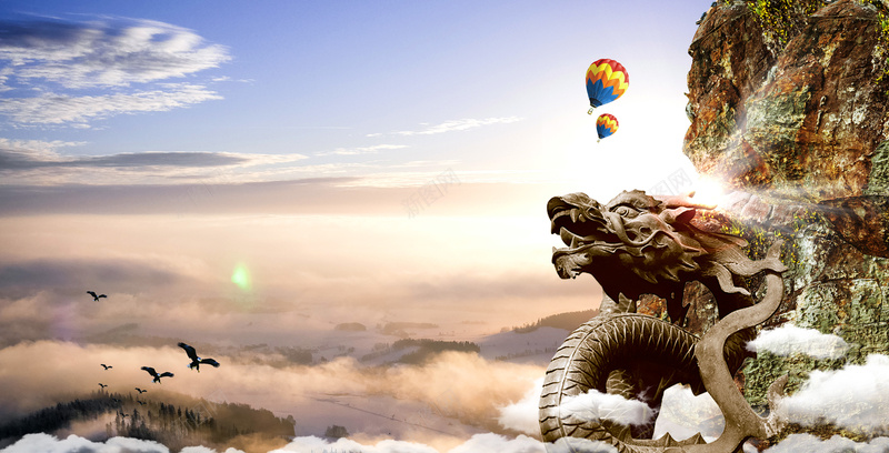 蓝天白云风景气球盘龙大山摄影背景psd_新图网 https://ixintu.com 大山 摄影 气球 白云 盘龙 素材 背景 蓝天 风景