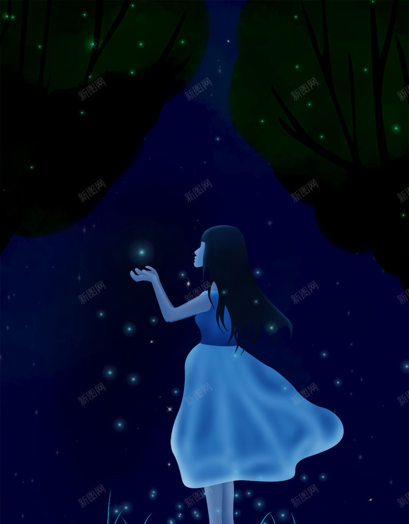 漫天萤火虫寂静的夜H5背景psd设计背景_新图网 https://ixintu.com 女孩 寂静的夜 星星 晚安 漫天萤火虫 萤光 萤火丛中 萤火虫 萤火虫萦绕的女孩 追 闪亮夜空 闪亮星空