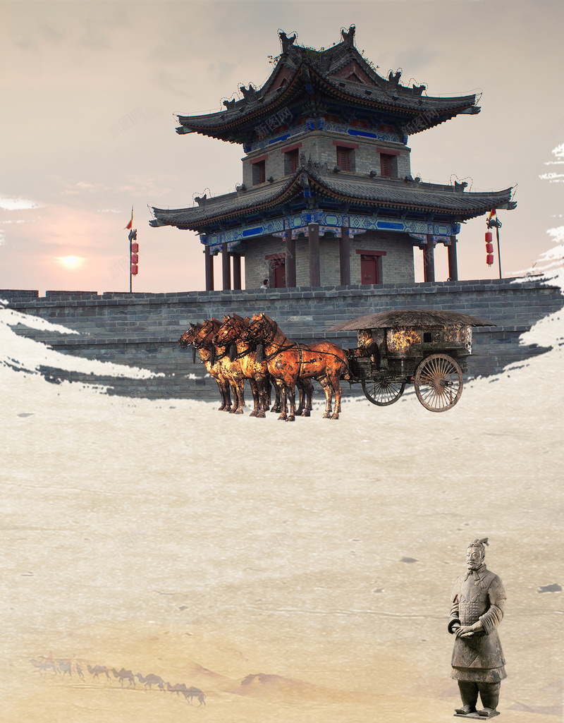 中国风陕西西安文化旅游海报背景psd设计背景_新图网 https://ixintu.com 中国风 中式建筑 建筑 文化 旅游 海报 素材 背景 西安 陕西 马车