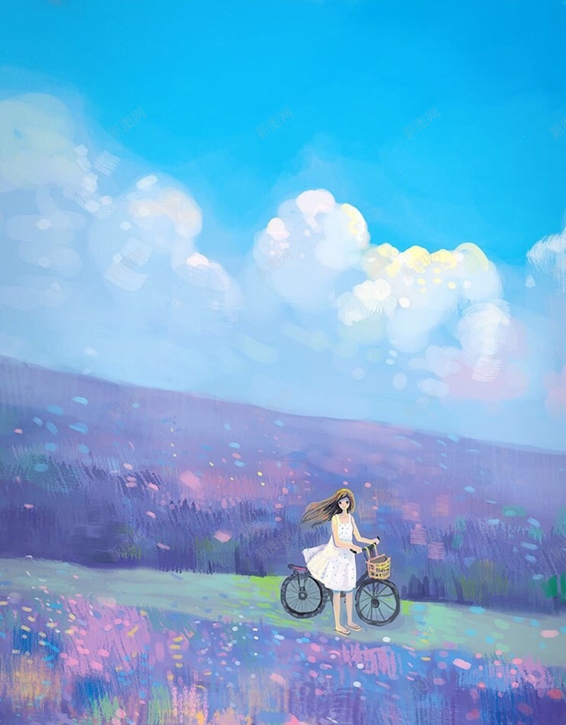 薰衣草女孩插画H5背景jpg设计背景_新图网 https://ixintu.com H5 卡通 女孩 手绘 插画 童趣 背景 薰衣草