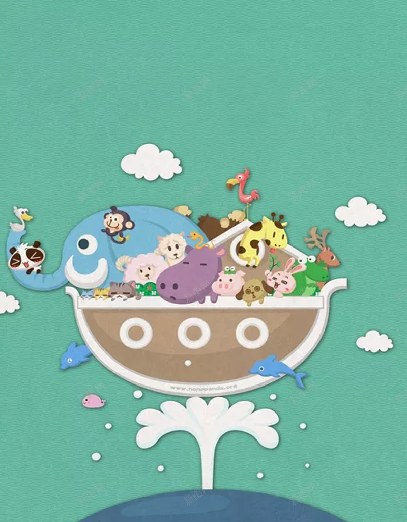 可爱动物海报背景psd设计背景_新图网 https://ixintu.com 动物 卡通 可爱 喷泉 大象 小清新 小猪 手绘 河豚 白云
