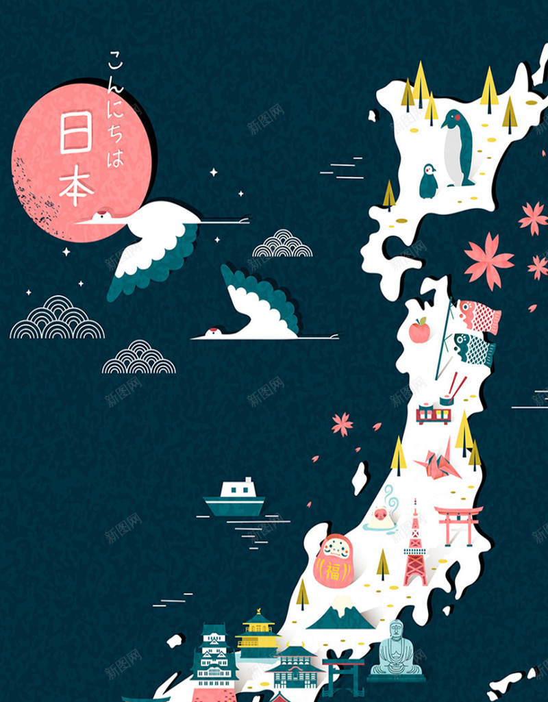 日本旅游地图H5背景矢量图eps设计背景_新图网 https://ixintu.com H5背景 卡通 地图 城市 手绘 旅游 日本 日本卡通地图 景点 樱花 矢量图 童趣