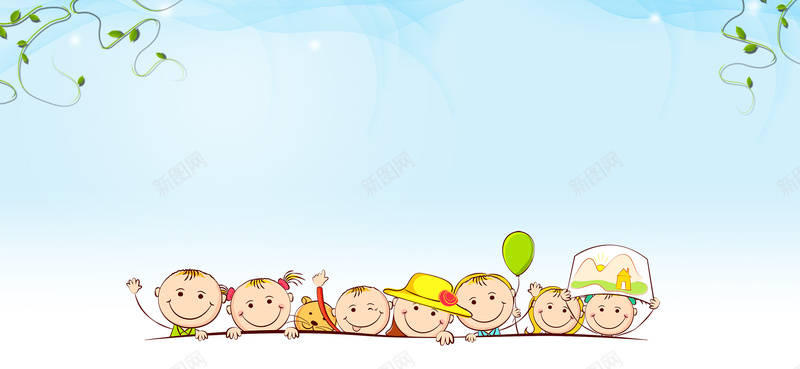 卡通扁平蓝色banner背景psd设计背景_新图网 https://ixintu.com 卡通 婴儿 孩子 小清新 广告 手绘 文艺 杨柳 树枝 童趣 简约 素材 蓝天 蓝色 设计