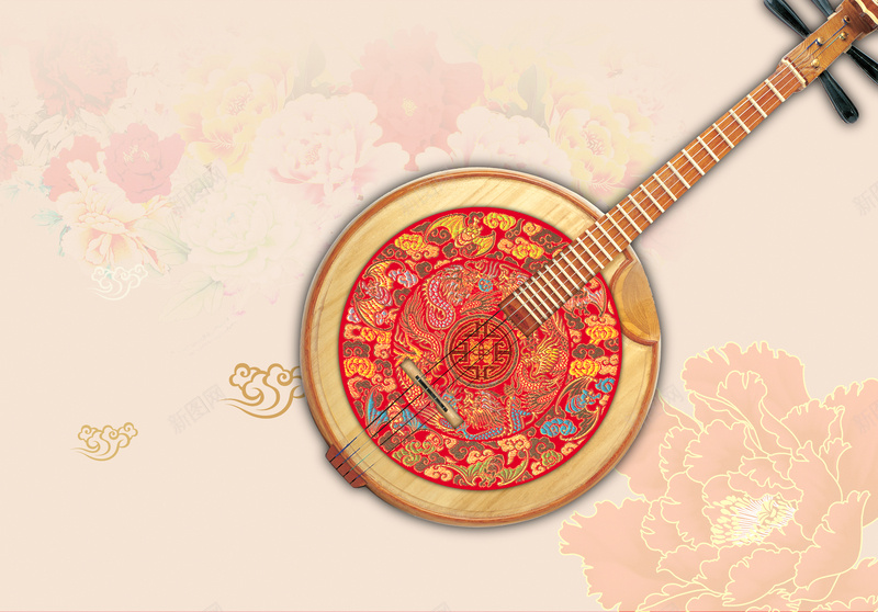 中国风传统圆形琵琶背景psd高清背景_新图网 https://ixintu.com 中国风 中式 中式花纹 传统 传统文化 刺绣 古典 文化 牡丹花 牡丹花纹理 琵琶 蝴蝶