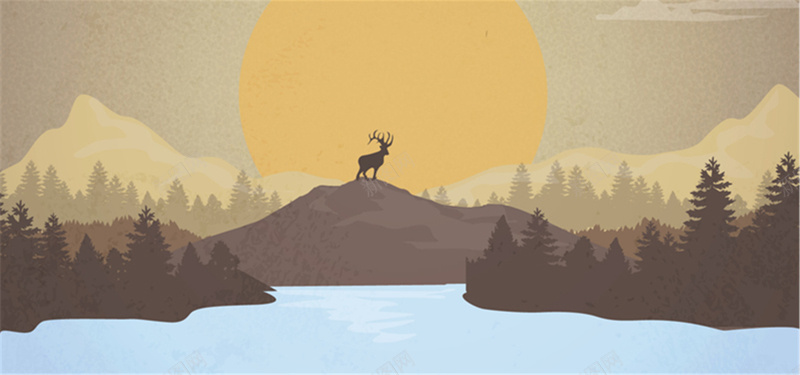 卡通小鹿树林背景jpg设计背景_新图网 https://ixintu.com 卡通 夕阳 小路 山林 手绘 海报banner 童趣