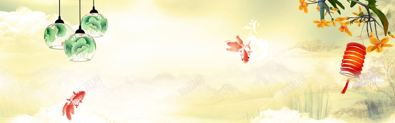 秋天落叶灯笼鱼文艺bannerpsd设计背景_新图网 https://ixintu.com 中国传统节日 二十四节气海报 传统节日 古诗 意境 白露 秋分 秋天 秋天落叶 立秋 落 风景
