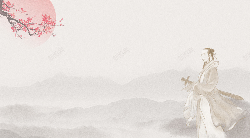李白唐代诗人远山梅花背景psd设计背景_新图网 https://ixintu.com 唐代诗人 李白 梅花背景 远山