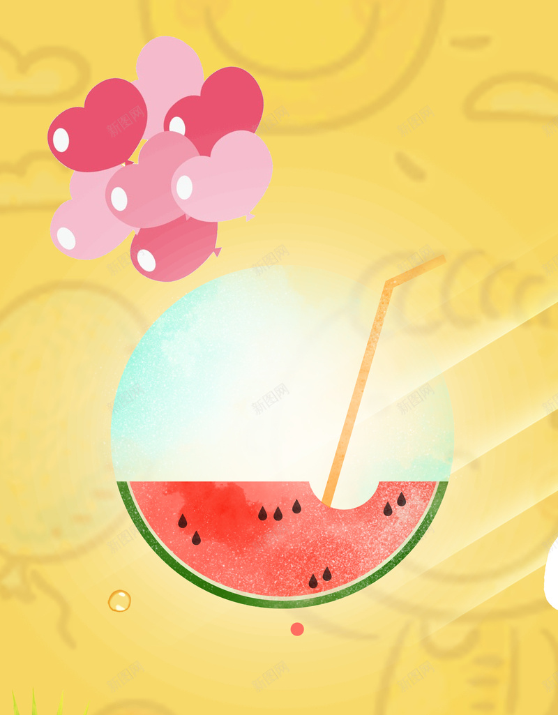 夏季饮品创意广告黄色背景psd设计背景_新图网 https://ixintu.com 创意 吸管 夏季 气球 海报 简约 背景 西瓜 饮料 黄色