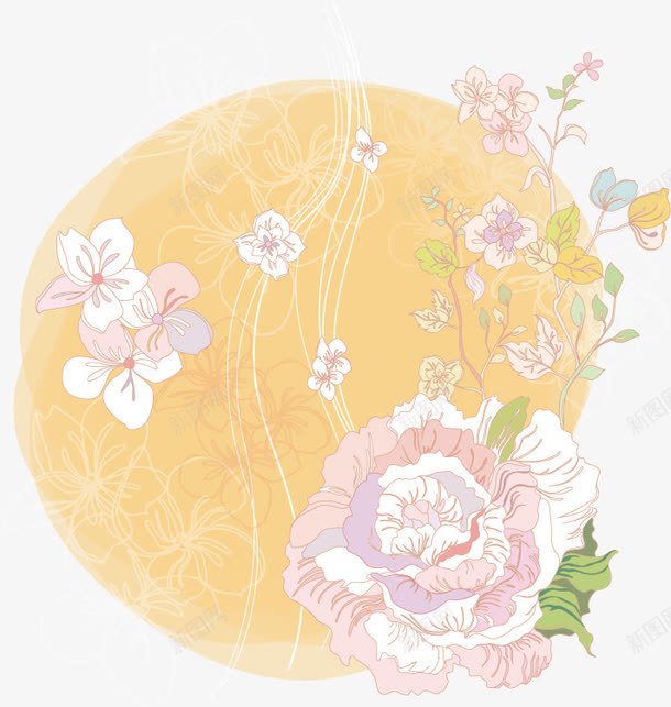 潮流花朵圆形png免抠素材_新图网 https://ixintu.com 中国风 线条 花开