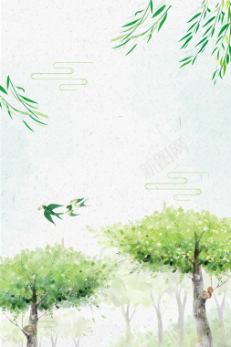 浅绿色手绘春季上新春天大树背景背景
