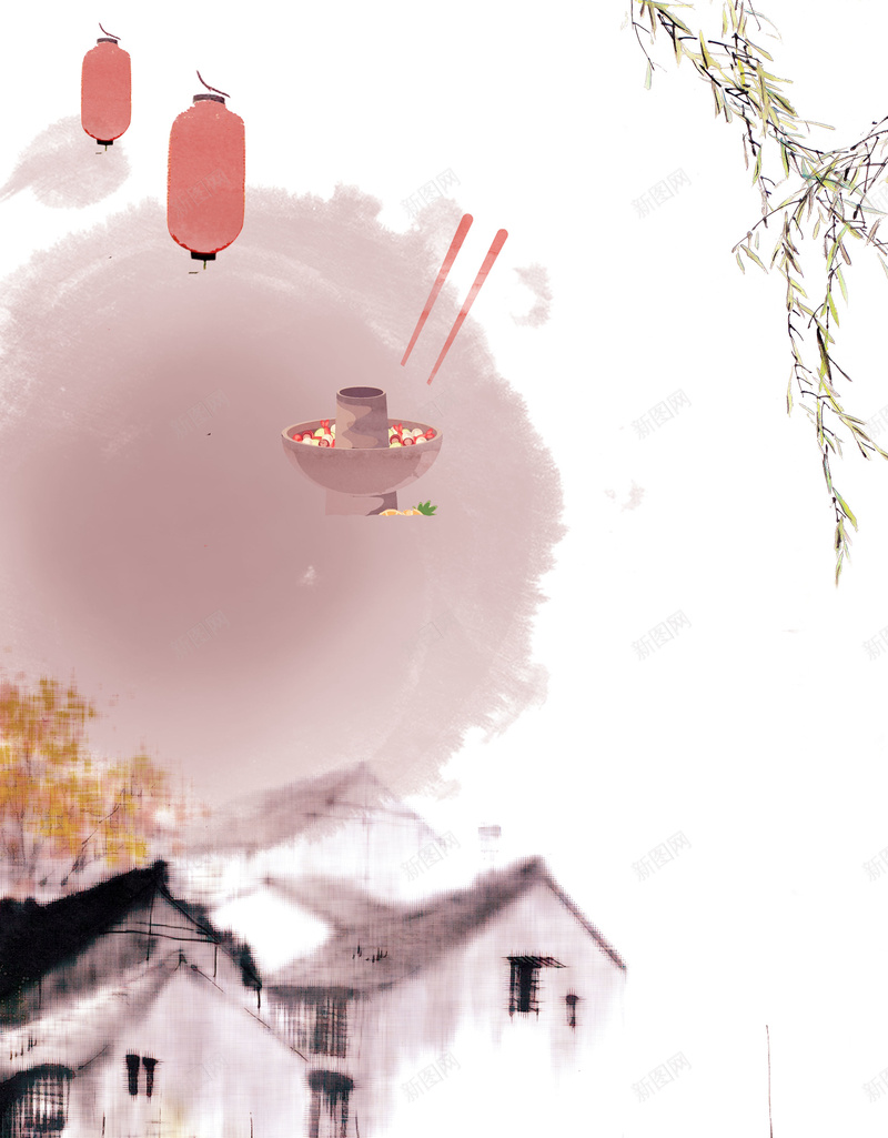 中国风古村小船白色背景psd设计背景_新图网 https://ixintu.com 中国风 古村 学术 小船 文学 文艺 水墨 清新 灯笼 画作 白色 简约 背景
