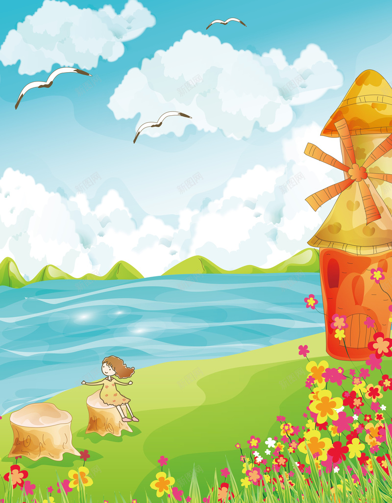 唯美卡通插画背景矢量图ai设计背景_新图网 https://ixintu.com PPT 作文背景 儿童插画 卡通 底纹背景 底纹边框 房屋围栏 手绘 矢量图 童趣 绿色小清新