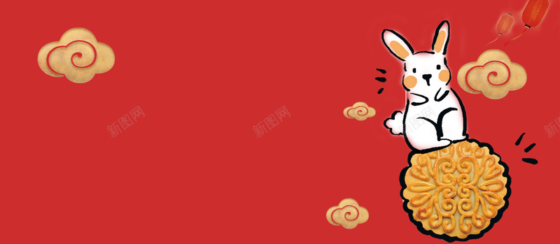 八月十五中秋节卡通手绘红色banner背景