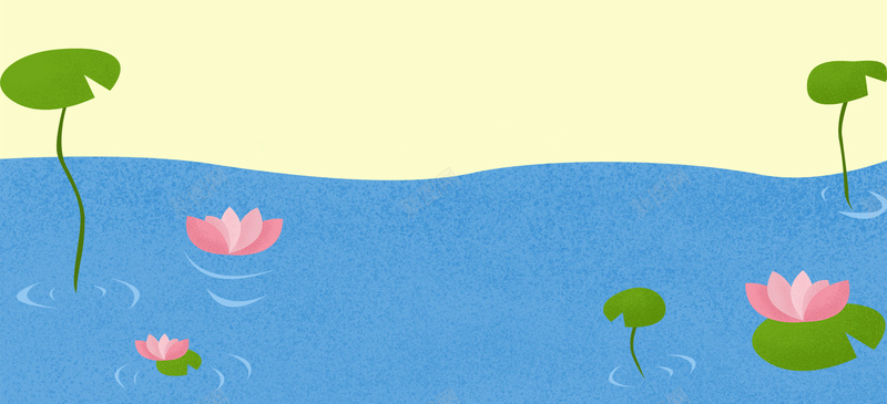 夏天夏至手绘卡通荷花池塘蓝色背景背景