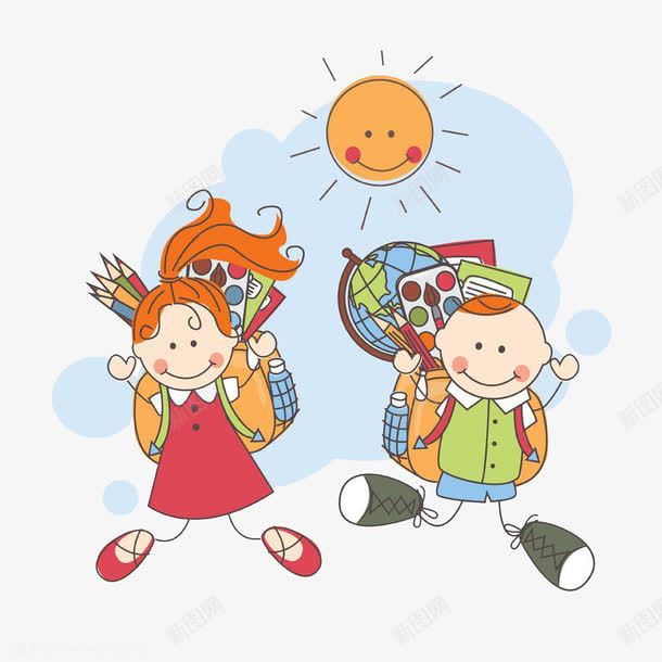 背书包女孩png免抠素材_新图网 https://ixintu.com 儿童插画 卡通 可爱女孩 背书包的女孩 背书包的小孩