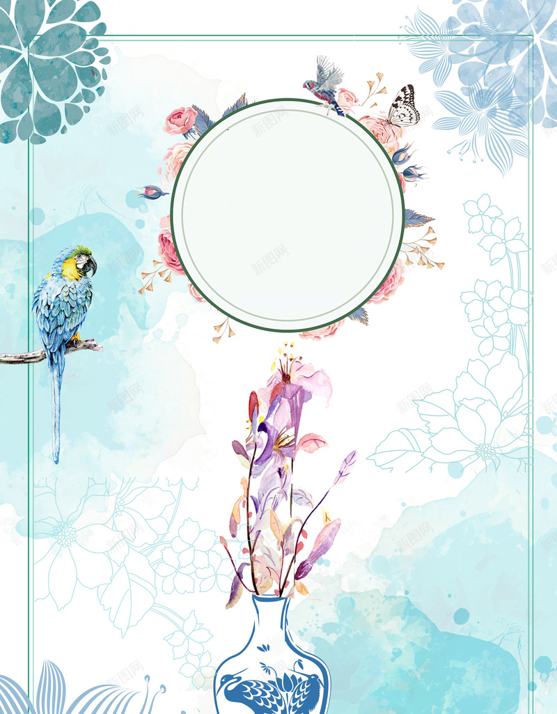 简约插画精美艺术插花海报背景psd设计背景_新图网 https://ixintu.com 手工插花 插花 插花宣传 插花展板 插花艺术 插花造型 禅意插花 精美插花 艺术插花