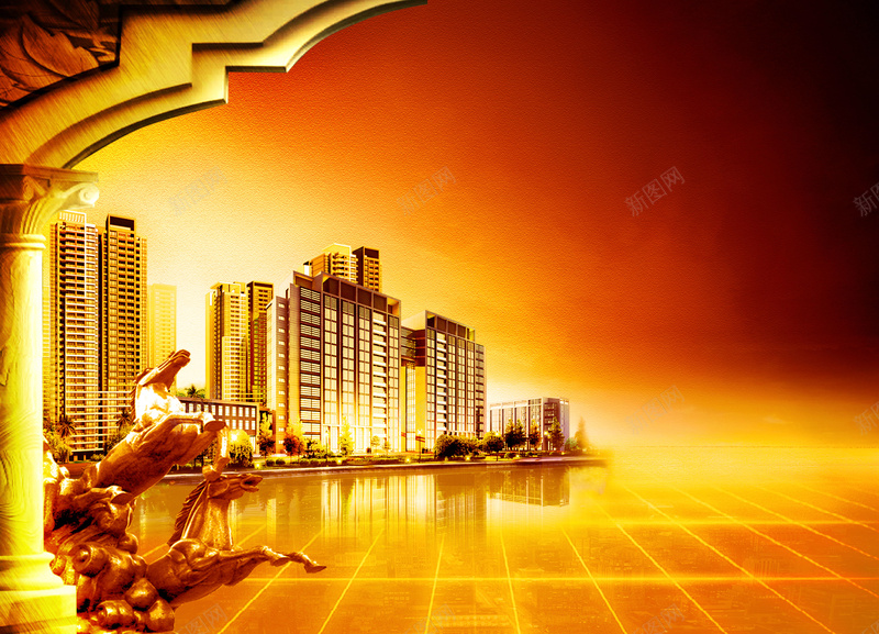 地产广告背景psd设计背景_新图网 https://ixintu.com 光线 地产 地产广告 地面 城市 射线 提案 楼盘 楼群 气势 豪宅 金色 项目 高档